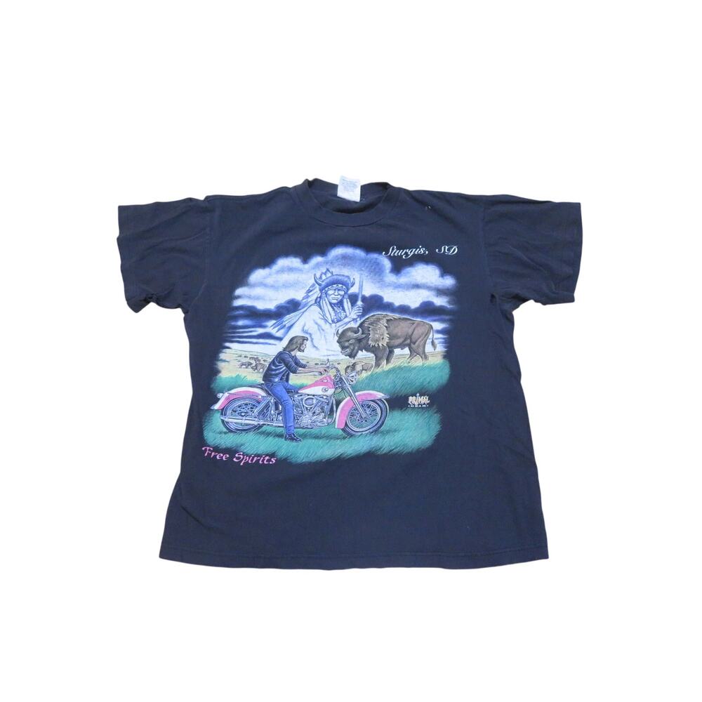 Vintage Sturgis 1996 Free Spirits Motorcycle Bison Prairie Scene Sz L